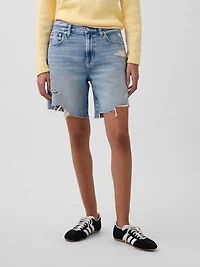 8" Mid Rise Loose Denim Bermuda Shorts
