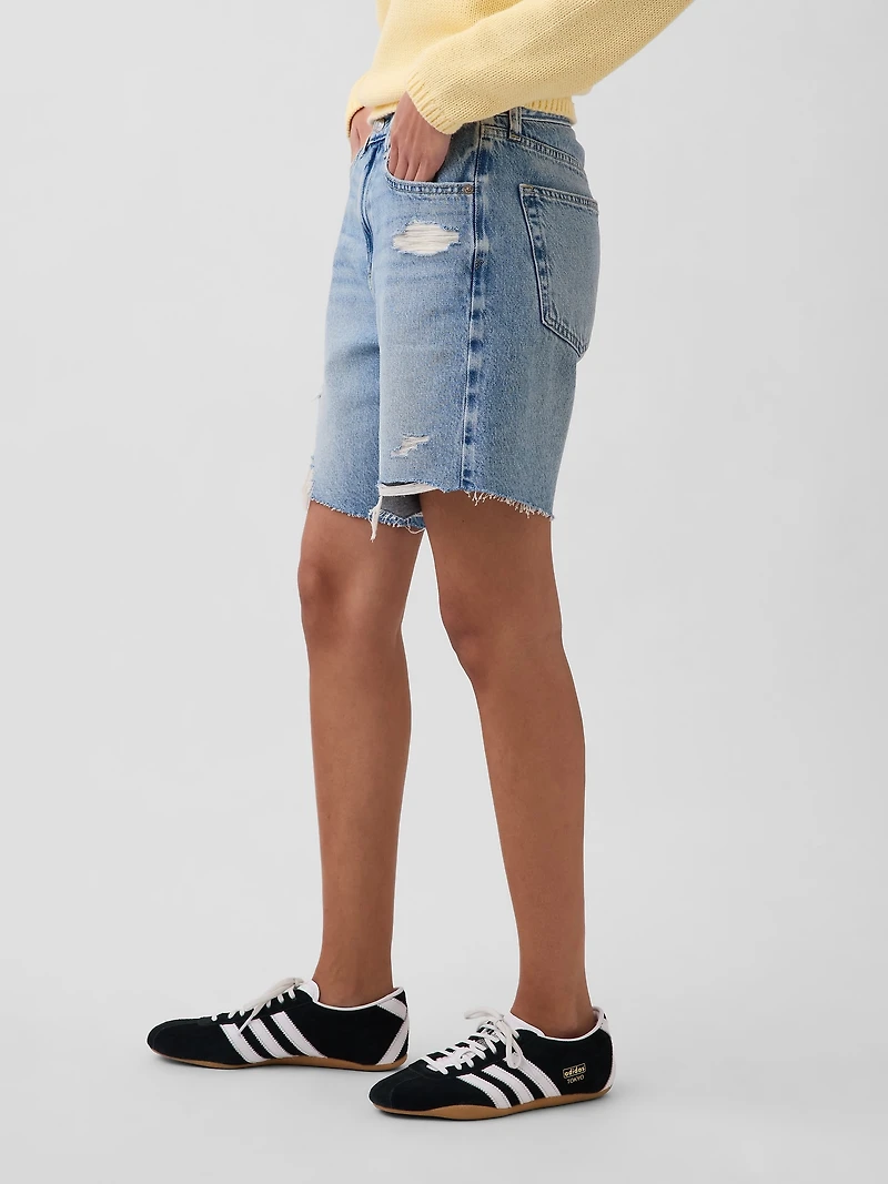 8" Mid Rise Loose Denim Bermuda Shorts