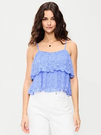Sleeveless Tiered Lace Ruffle Top