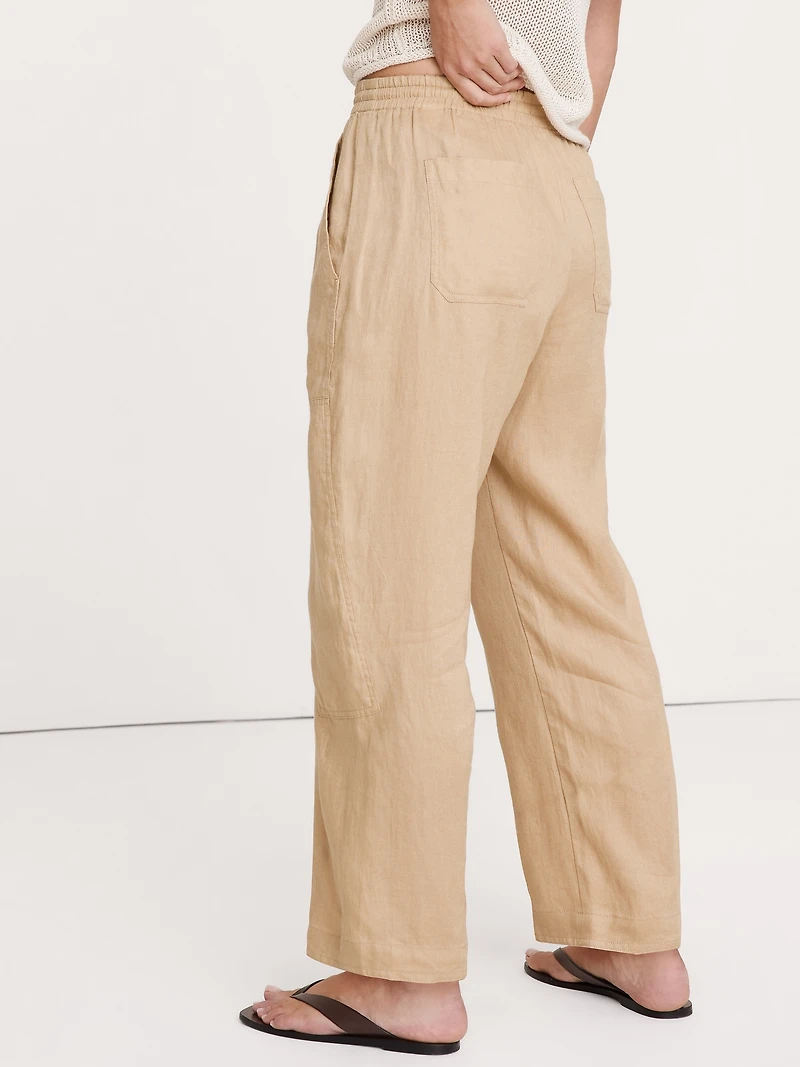 Barrel-Leg Linen Pull-On Pant
