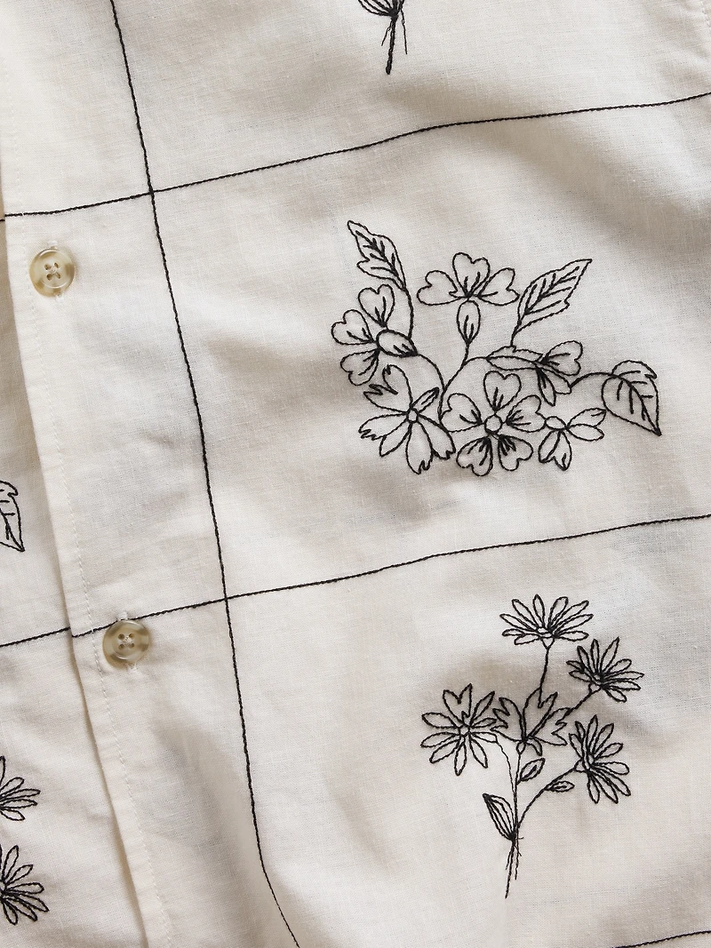 Linen-Cotton Relaxed Straight-Hem Shirt