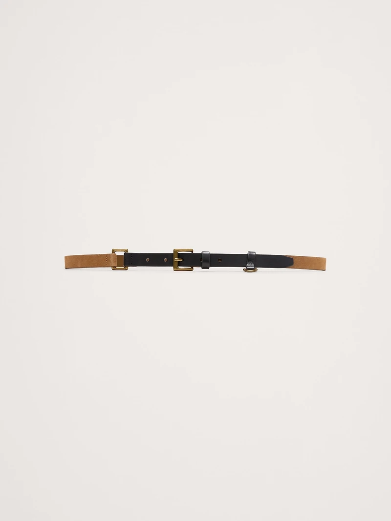 Two-Tone Leather Skinny Utility Belt