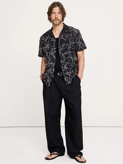 Standard-Fit Embroidered Linen Resort Shirt