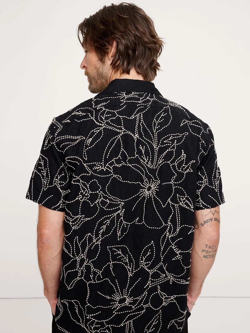 Standard-Fit Embroidered Linen Resort Shirt