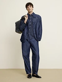 Loose Chambray Pleated Pull-On Pant