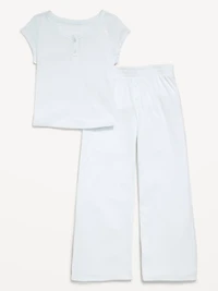 Ribbed Henley Pajama T-Shirt and Pants Set for Girls