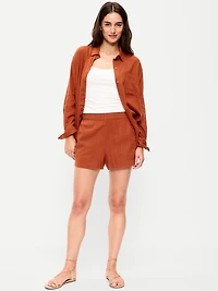 High-Waisted Beach Linen Pull-On Shorts