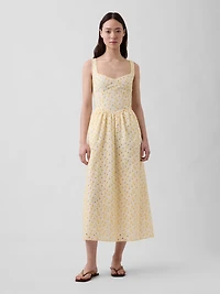 Eyelet Seamed Drop-Waist Maxi Dress
