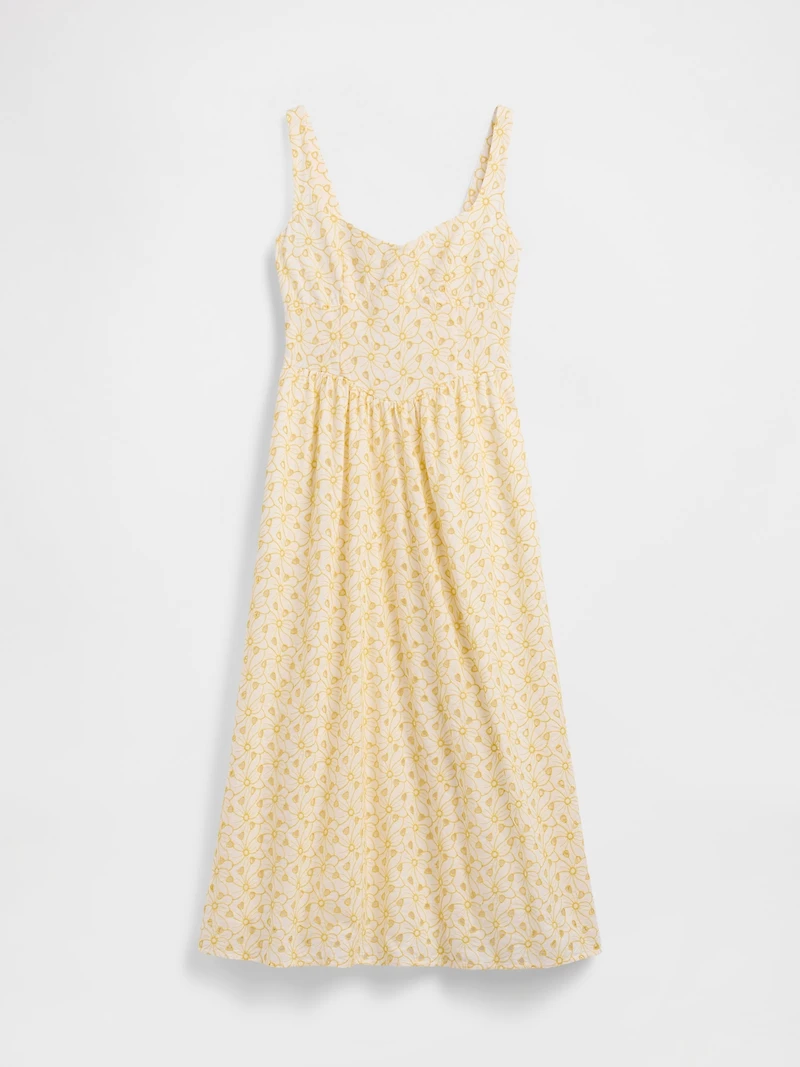 Eyelet Seamed Drop-Waist Maxi Dress