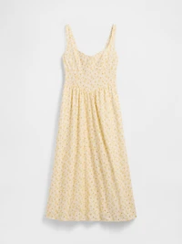 Eyelet Seamed Drop-Waist Maxi Dress
