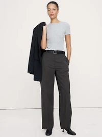 High-Rise Modern Straight Italian Lightweight Wool Pant