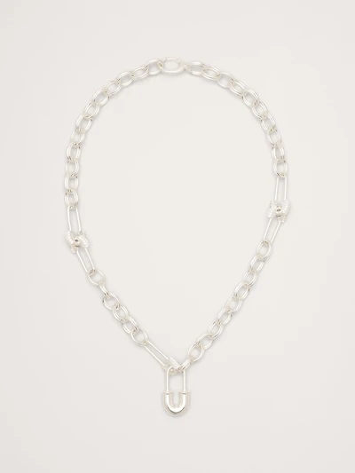 Rhinestone Safety Pin Chain Necklace