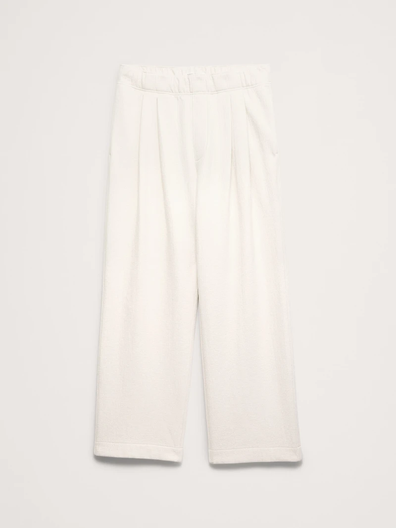Crinkle Cotton-Wool Pleated Pull-On Pant