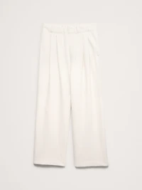 Crinkle Cotton-Wool Pleated Pull-On Pant