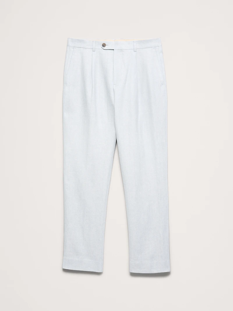 Tailored Slim-Fit Herringbone Linen-Merino Suit Pant