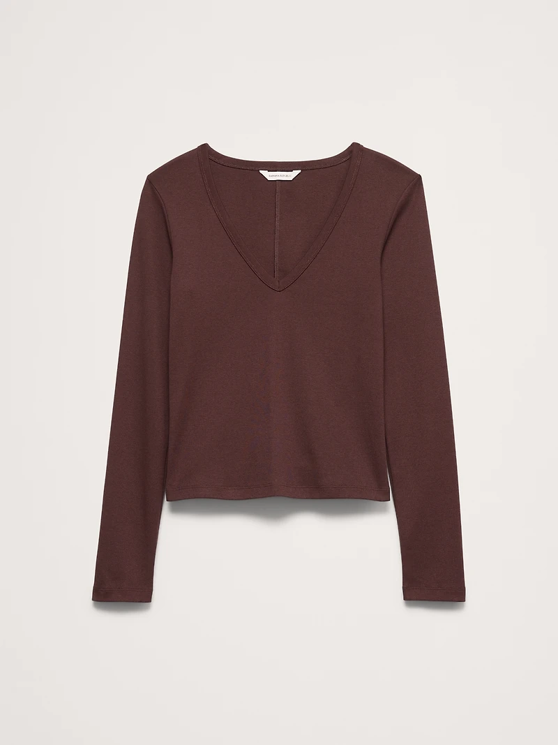 Minimalist Cotton Long-Sleeve V-Neck T-Shirt