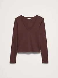 Minimalist Cotton Long-Sleeve V-Neck T-Shirt