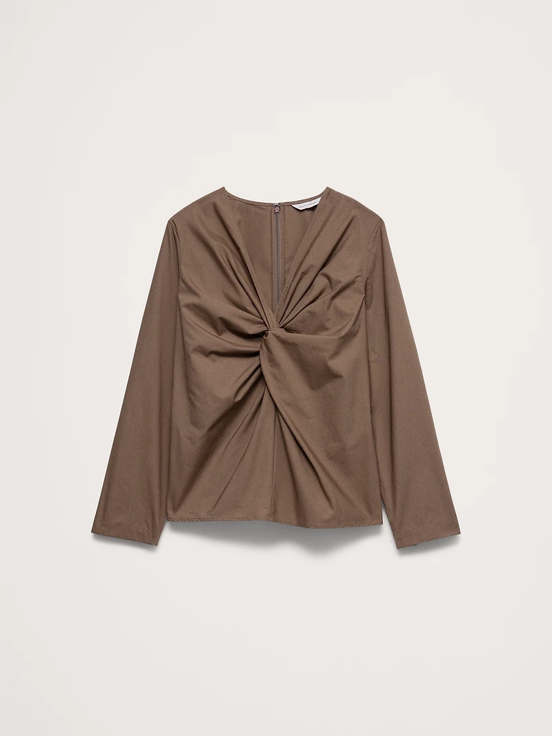 Cotton Poplin Twist-Front Top
