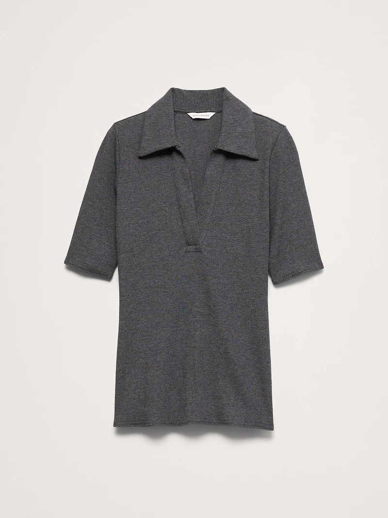 Ribbed Elbow-Sleeve Polo