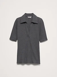 Ribbed Elbow-Sleeve Polo