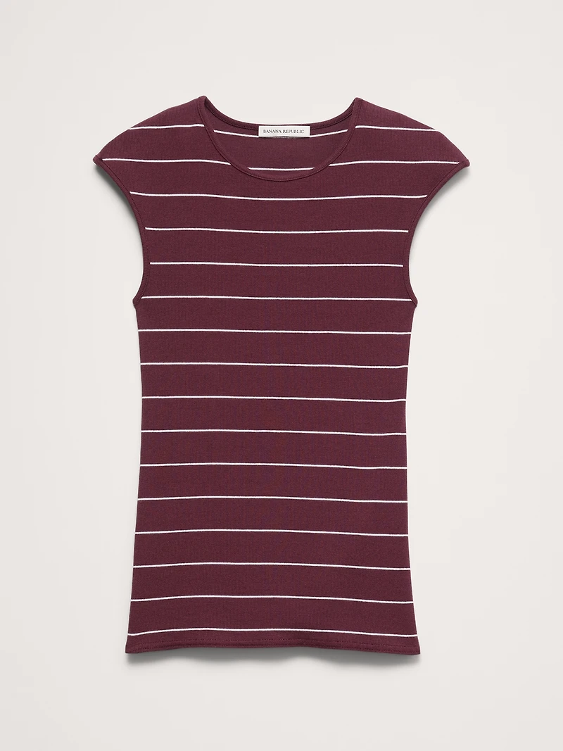 Ribbed Cap-Sleeve T-Shirt