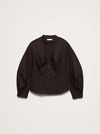 Cotton Poplin Balloon-Sleeve Shirt