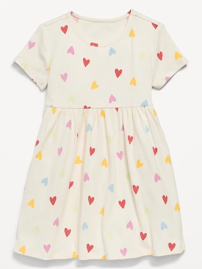 Short-Sleeve Ribbed Graphic Dress for Toddler Girls