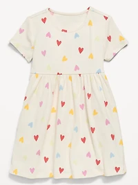 Short-Sleeve Ribbed Graphic Dress for Toddler Girls