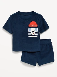 Short-Sleeve Terry Pocket Top and Shorts Set for Baby