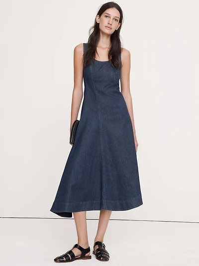 Denim Asymmetric Midi Dress