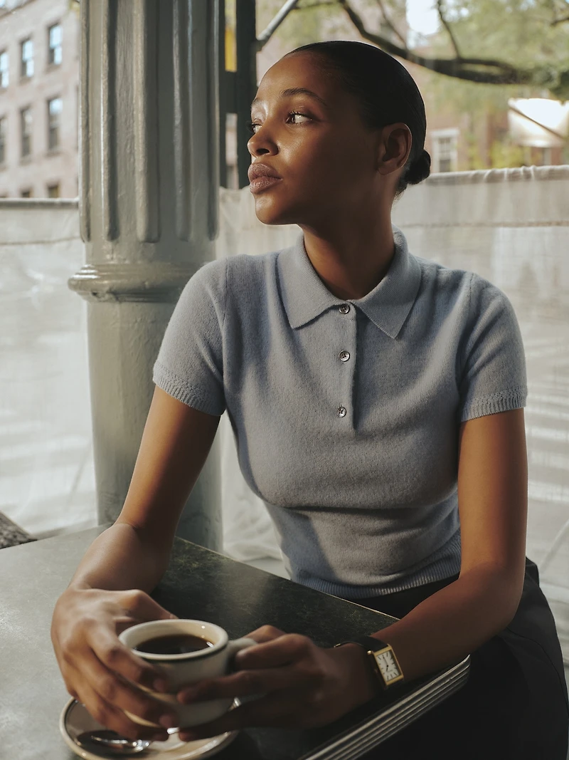 Lightweight Cashmere Short-Sleeve Sweater Polo