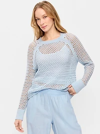 Seaside Cotton Open-Knit Raglan Sweater