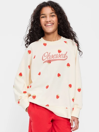 Oversized Long-Sleeve Graphic Tunic Sweatshirt for Girls