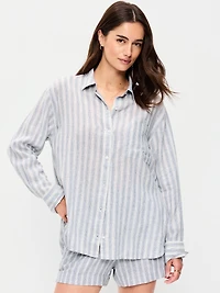 Linen-Blend Loose Button-Down Shirt