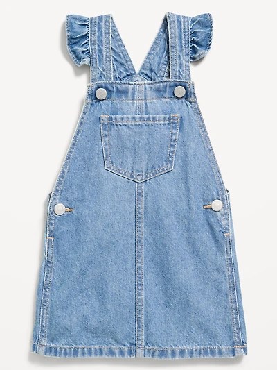 Ruffle-Trim Jean Skirtall Dress for Toddler Girls