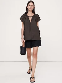 Embroidered Cotton Poplin Split-Neck Tunic