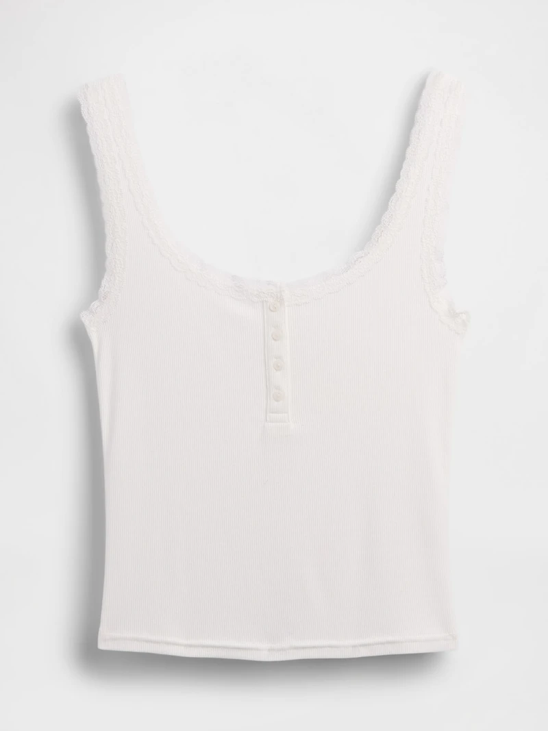 Mini Rib Lace Henley PJ Tank Top