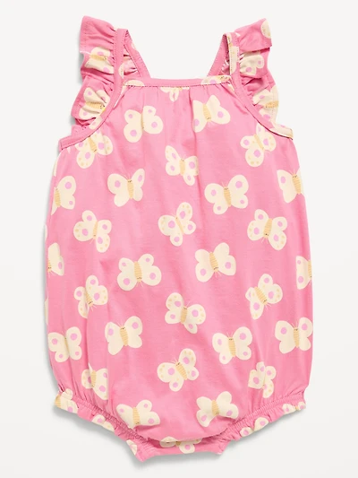 Printed Sleeveless Ruffle-Trim Romper for Baby