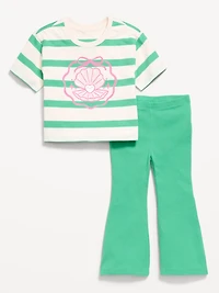 Oversized Short-Sleeve T-Shirt and Flare Leggings Set for Toddler Girls