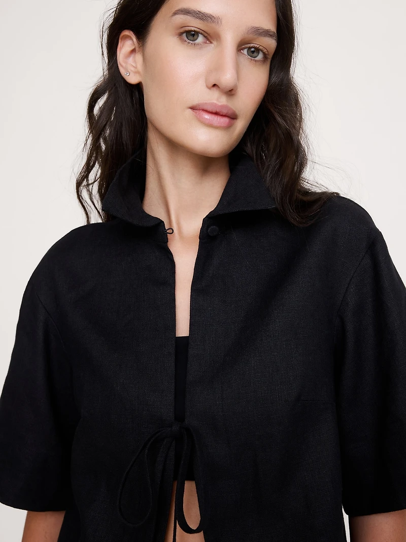 Linen Tie-Front Shirt