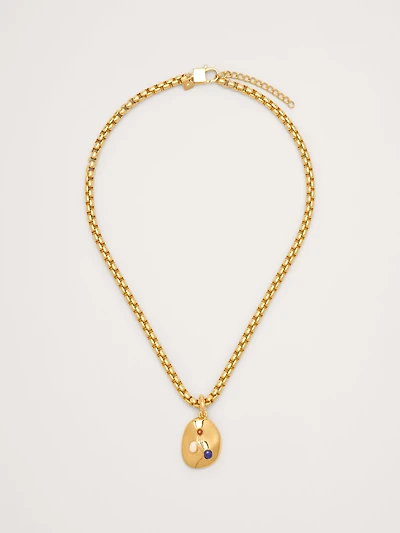 Gem Studed Oval Pendant Necklace