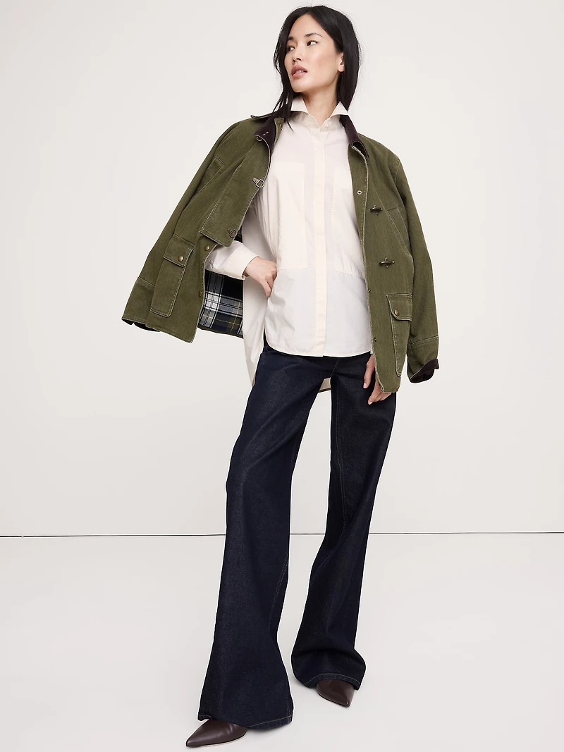 Oversized Cotton Poplin Utility Pocket Shirt