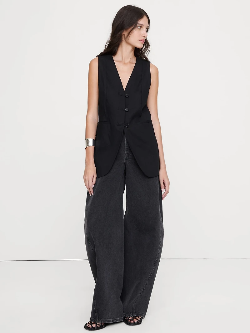 Stretch Linen-Viscose Long Vest