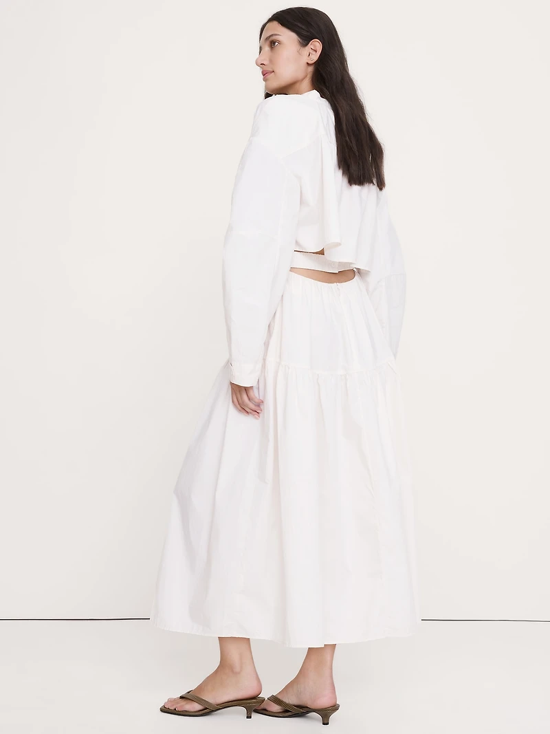 Cotton Poplin Midi Shirt Dress with Open Back