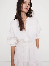 Cotton Poplin Midi Shirt Dress with Open Back