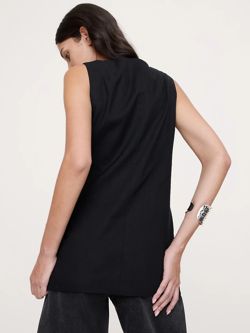 Stretch Linen-Viscose Long Vest