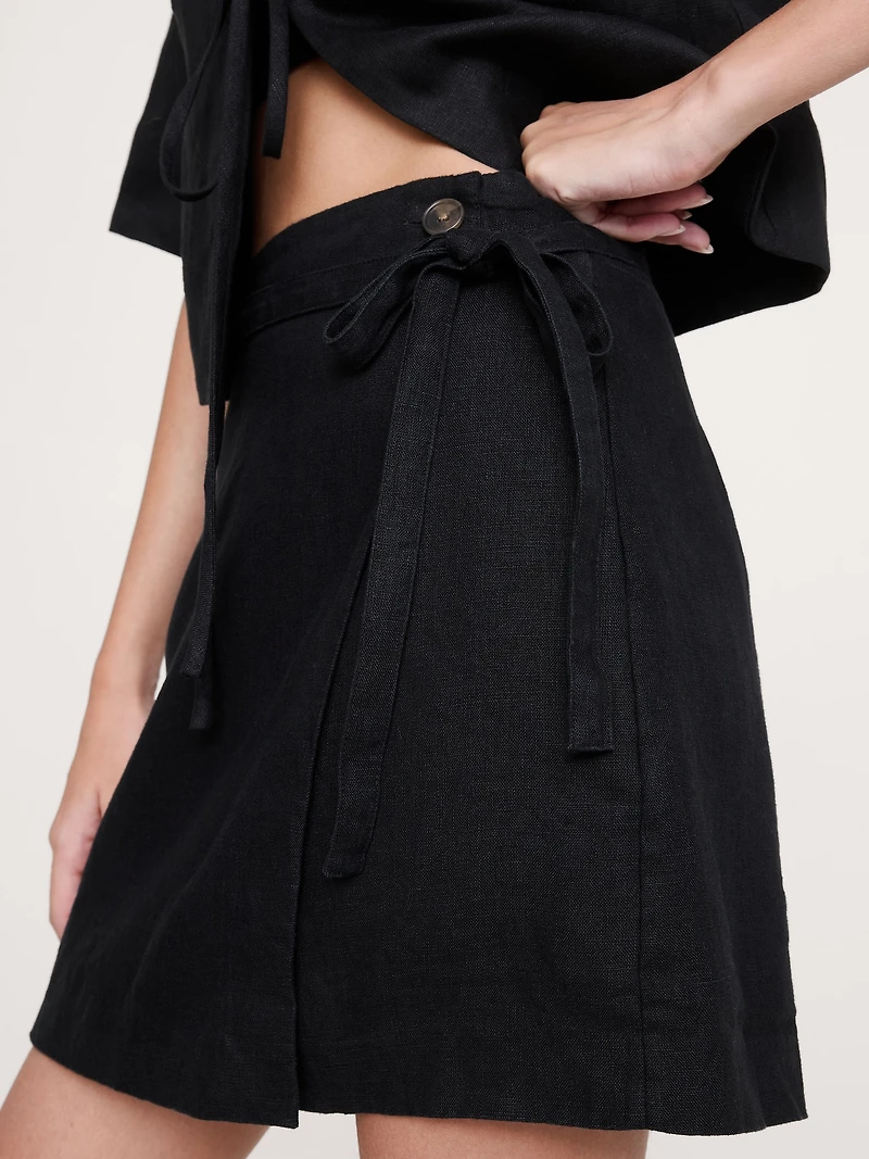 Linen Wrap Mini Skirt