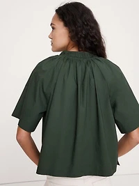 Cotton Poplin Split-Neck Top