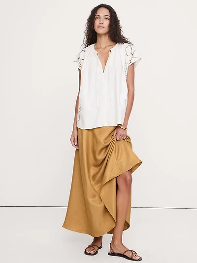 Embroidered Cotton Poplin Split-Neck Tunic