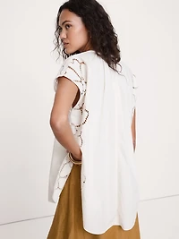 Embroidered Cotton Poplin Split-Neck Tunic
